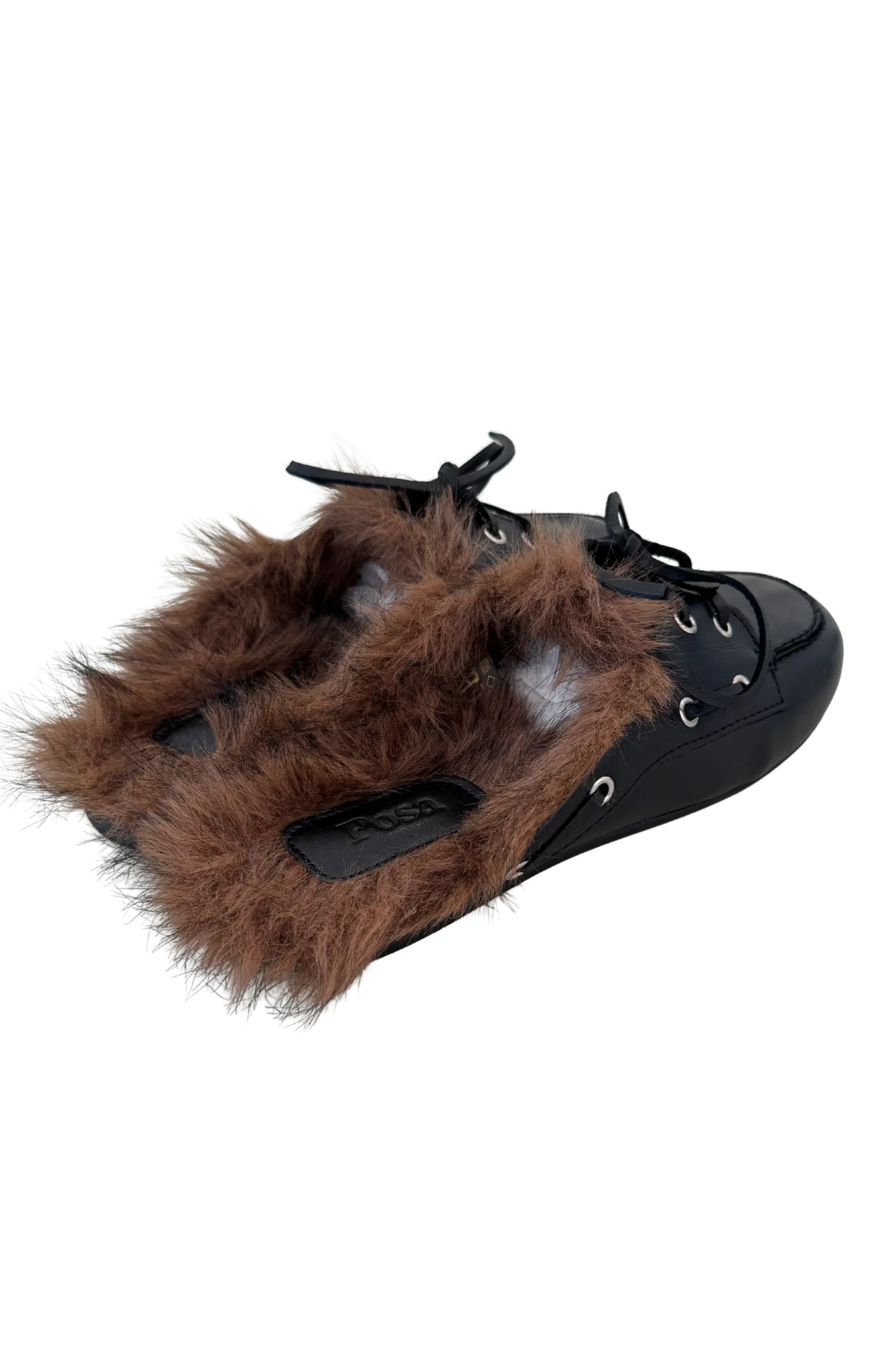 Boat Loafer Mule Hairy Fur Soft Leather in Black