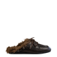 Boat Loafer Mule Hairy Fur Soft Leather in Coffee