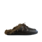 Boat Loafer Mule Hairy Fur Soft Leather in Coffee
