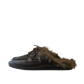 Boat Loafer Mule Hairy Fur Soft Leather in Coffee