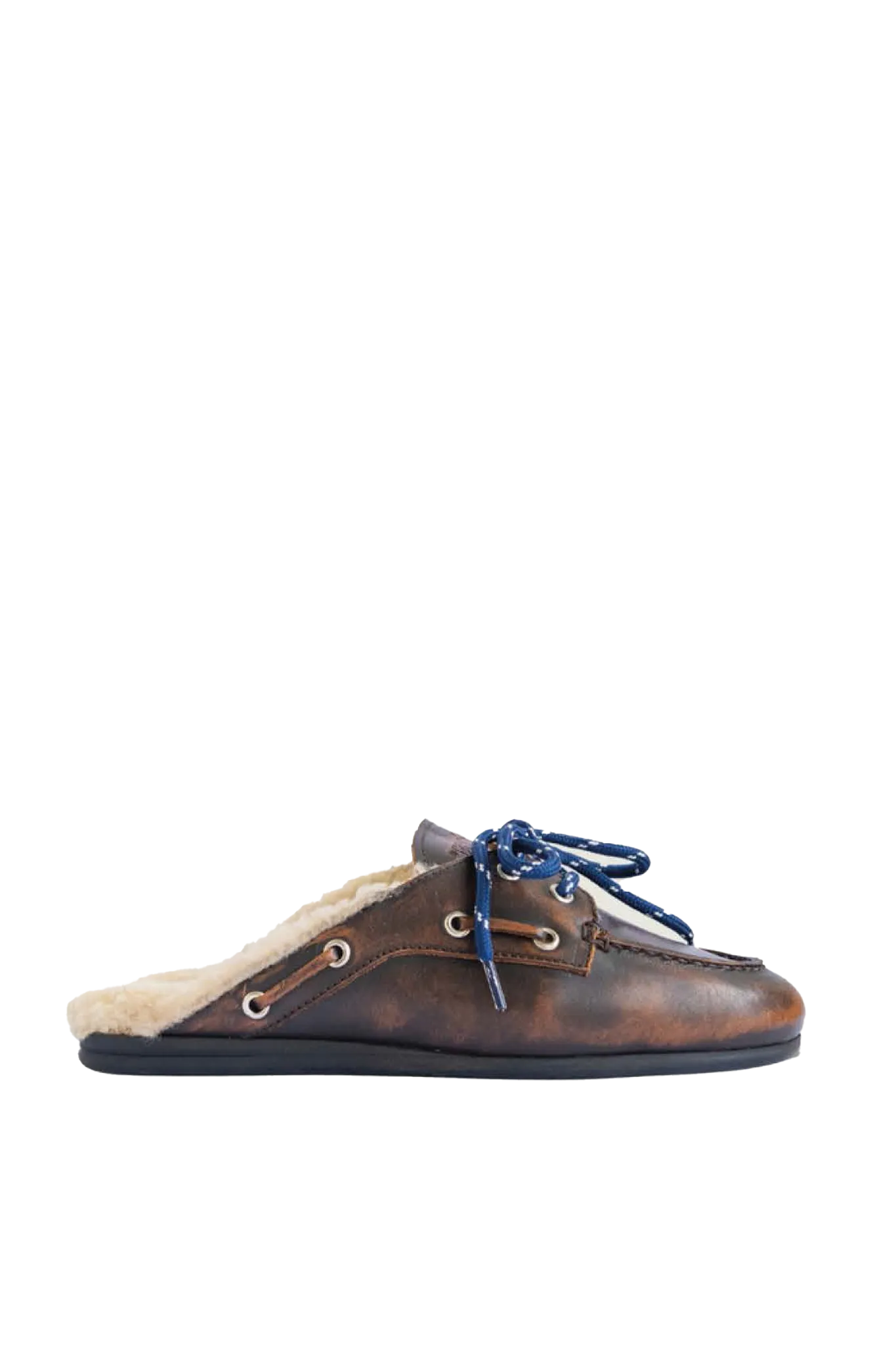 Boat Loafer Mule Fur Leather in Coffee