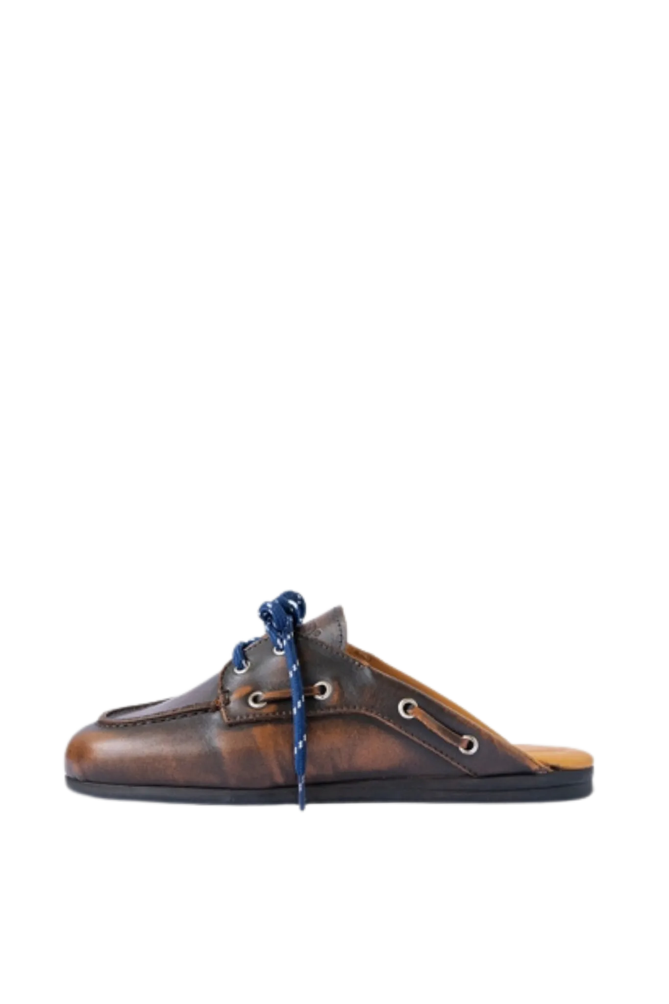 Boat Loafer Mule Leather in Coffee
