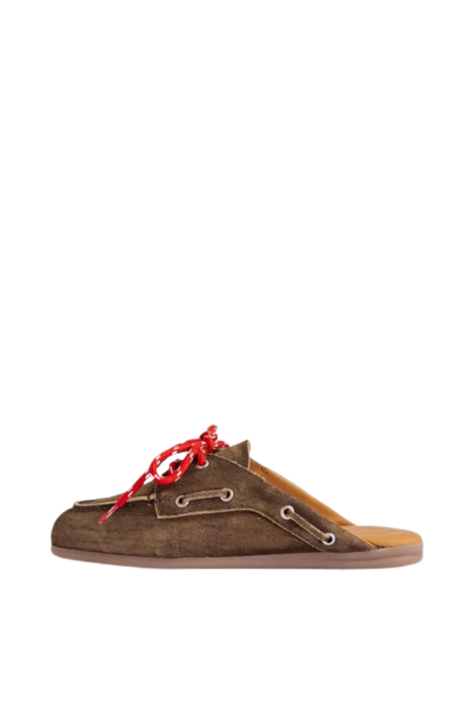 Boat Loafer Mule Suede in Dark Brown