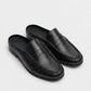 Penny Loafer Wrinkle Mule Leather in Black