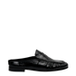 Penny Loafer Wrinkle Mule Leather in Black