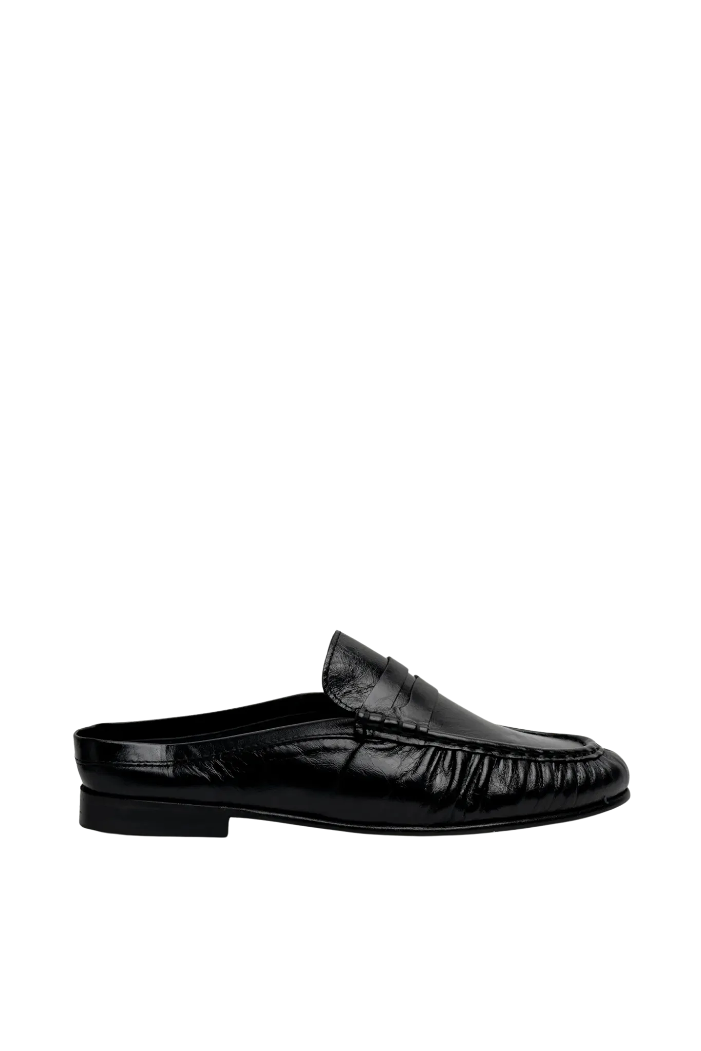 Penny Loafer Wrinkle Mule Leather in Black
