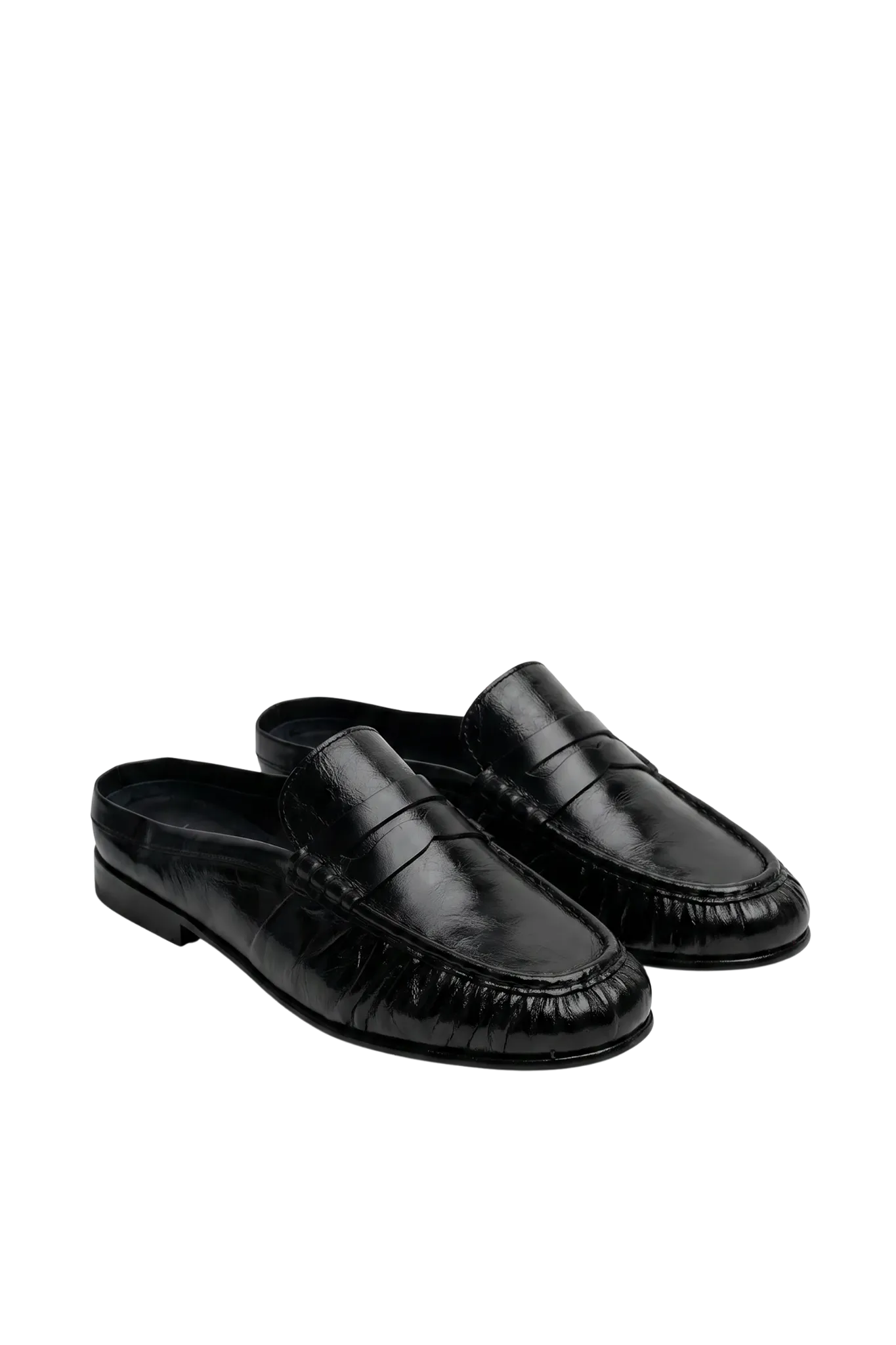 Penny Loafer Wrinkle Mule Leather in Black
