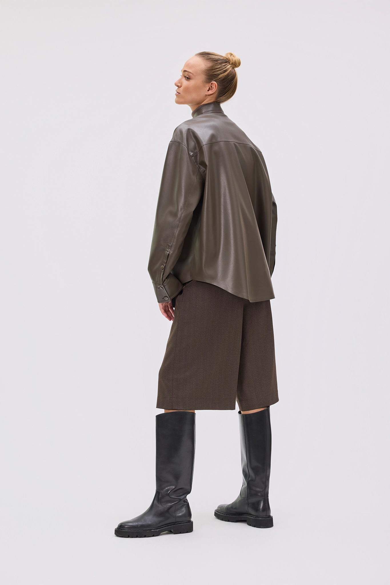 Shirtjacke Anny Vegan Leather in Dark Brown