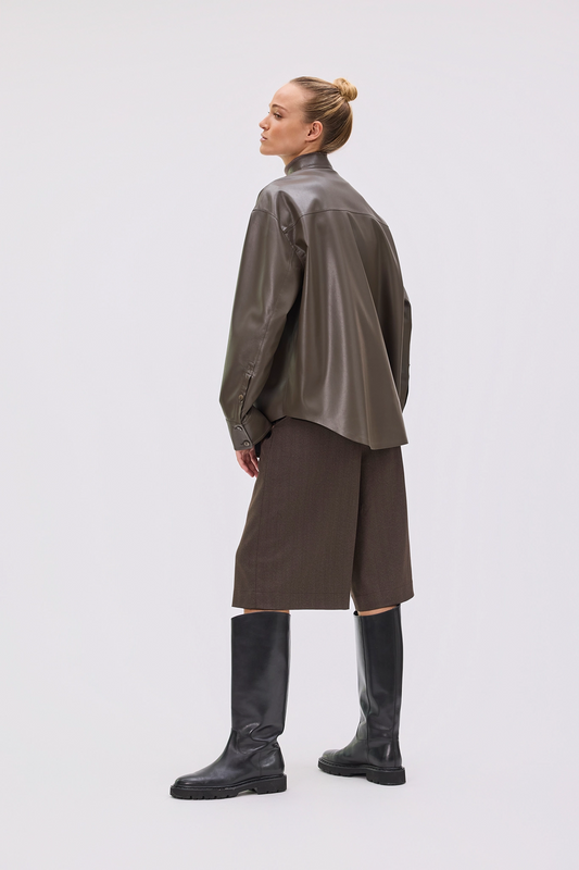 Shirtjacke Anny Vegan Leather in Dark Brown