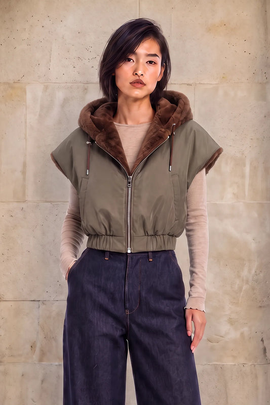 Weste Mia Reversible in Olive-Brown