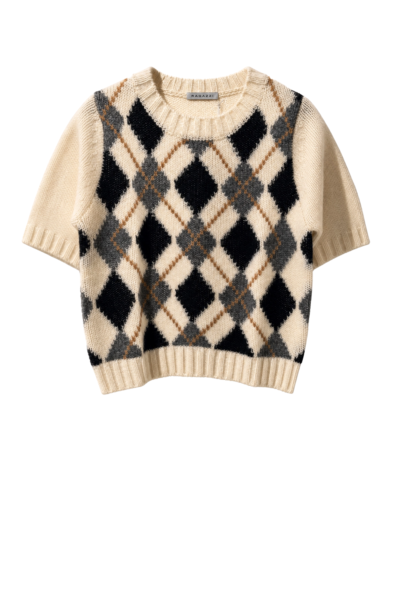 Pullover Crew Neck Argyle in Off-White