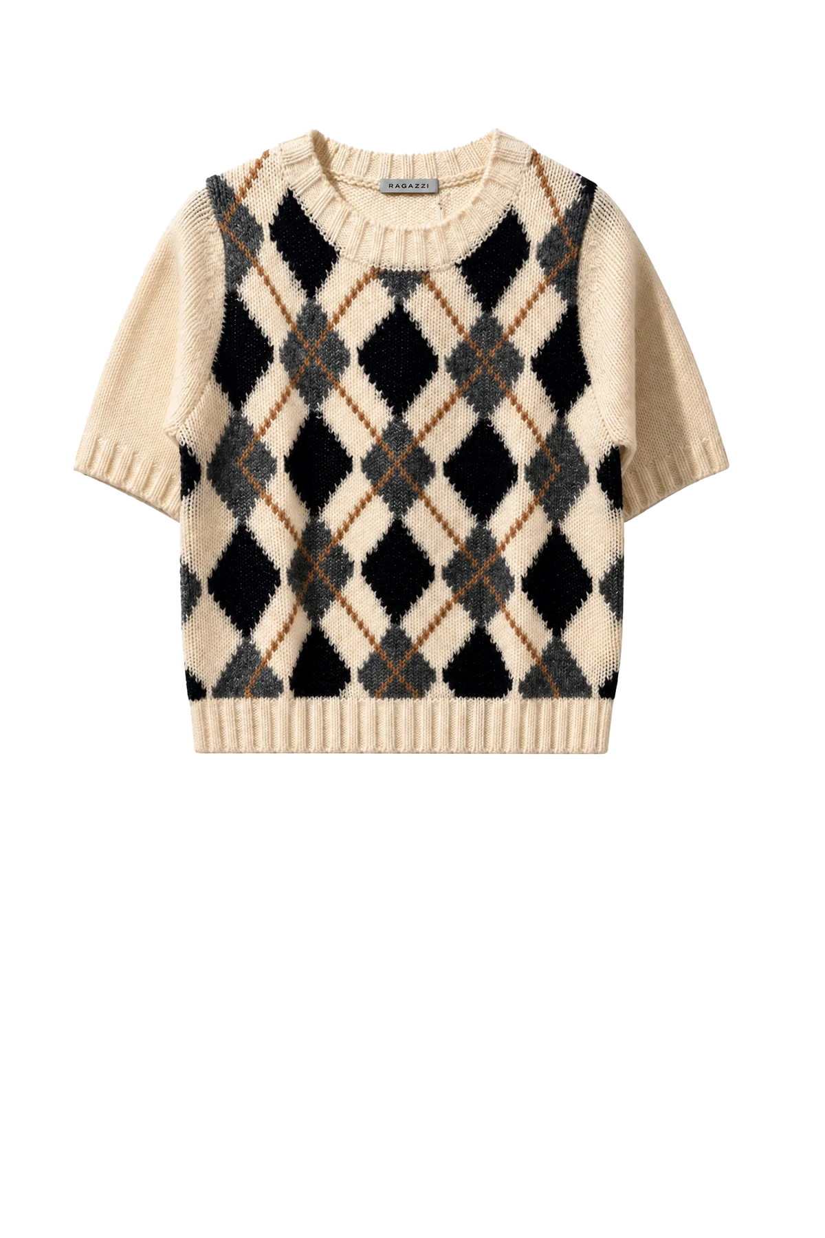 Pullover Crew Neck Argyle in Off-White