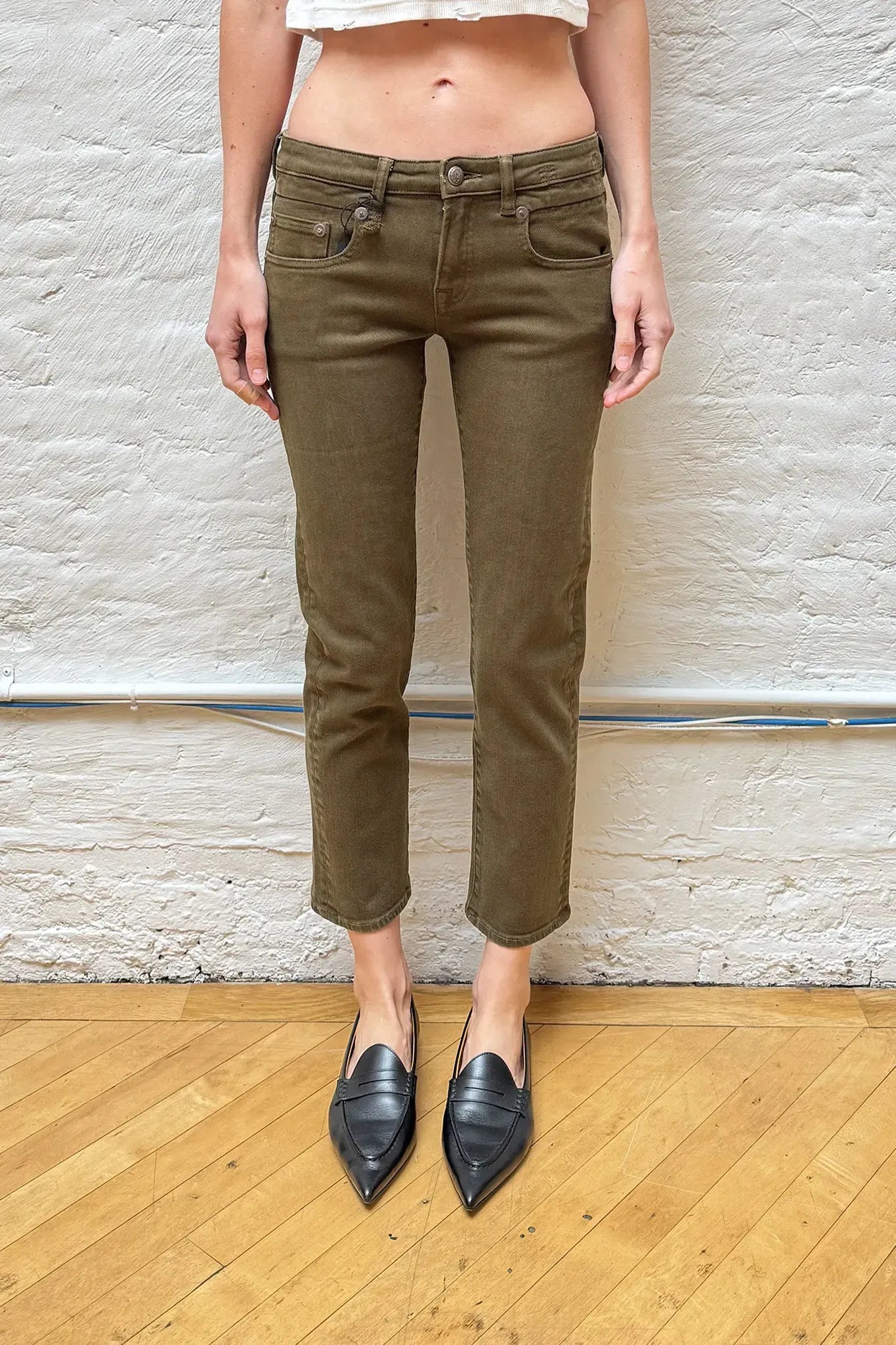 Hose Boy Straight in Military Green Stretch