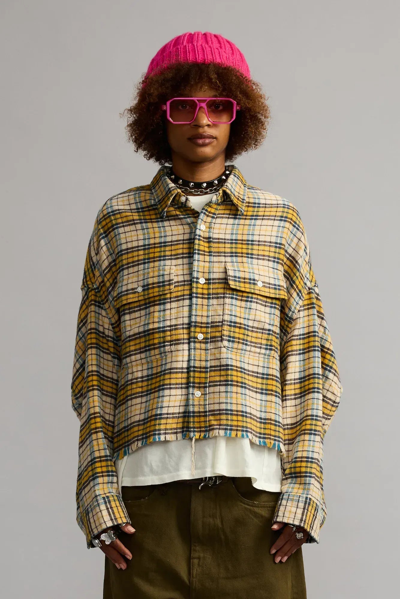 Shirt Cropped Work in Yellow Plaid