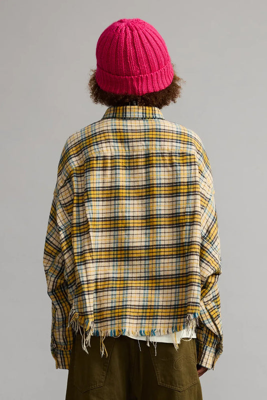 Shirt Cropped Work in Yellow Plaid