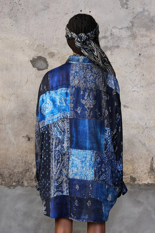 Shirt Dropneck in Blue Multi Bandana