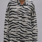 Shirt Shredded Seam Drop Neck in Black & White Zebra