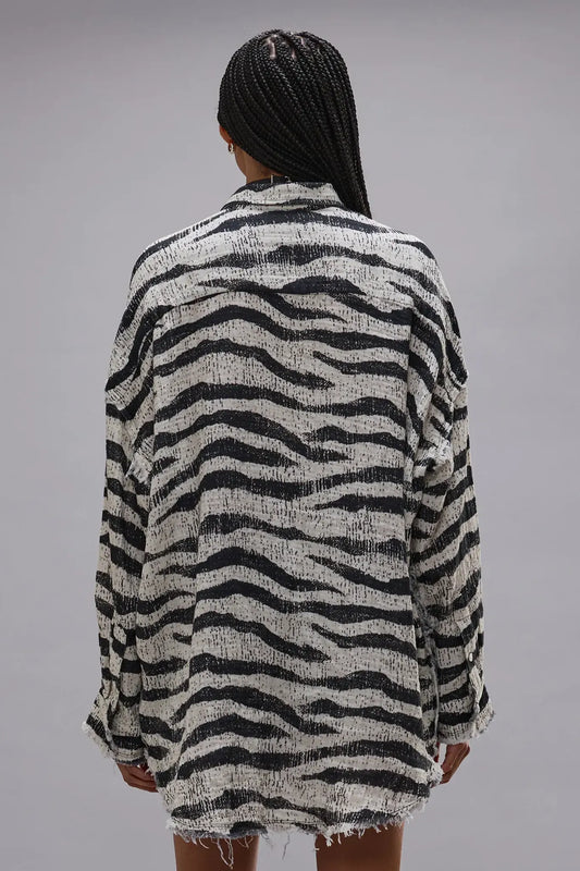 Shirt Shredded Seam Drop Neck in Black & White Zebra
