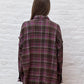 Shirt Shredded Seam Drop Neck in Brown Pink Plaid