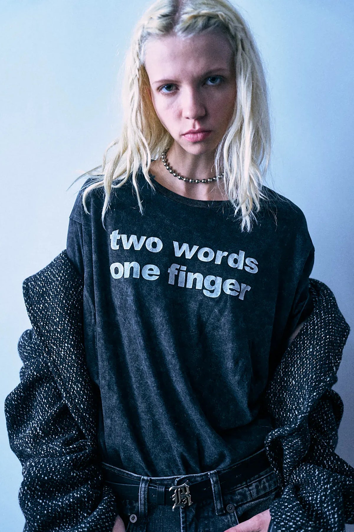 Shirt Two Words One Finger Boy T in Black