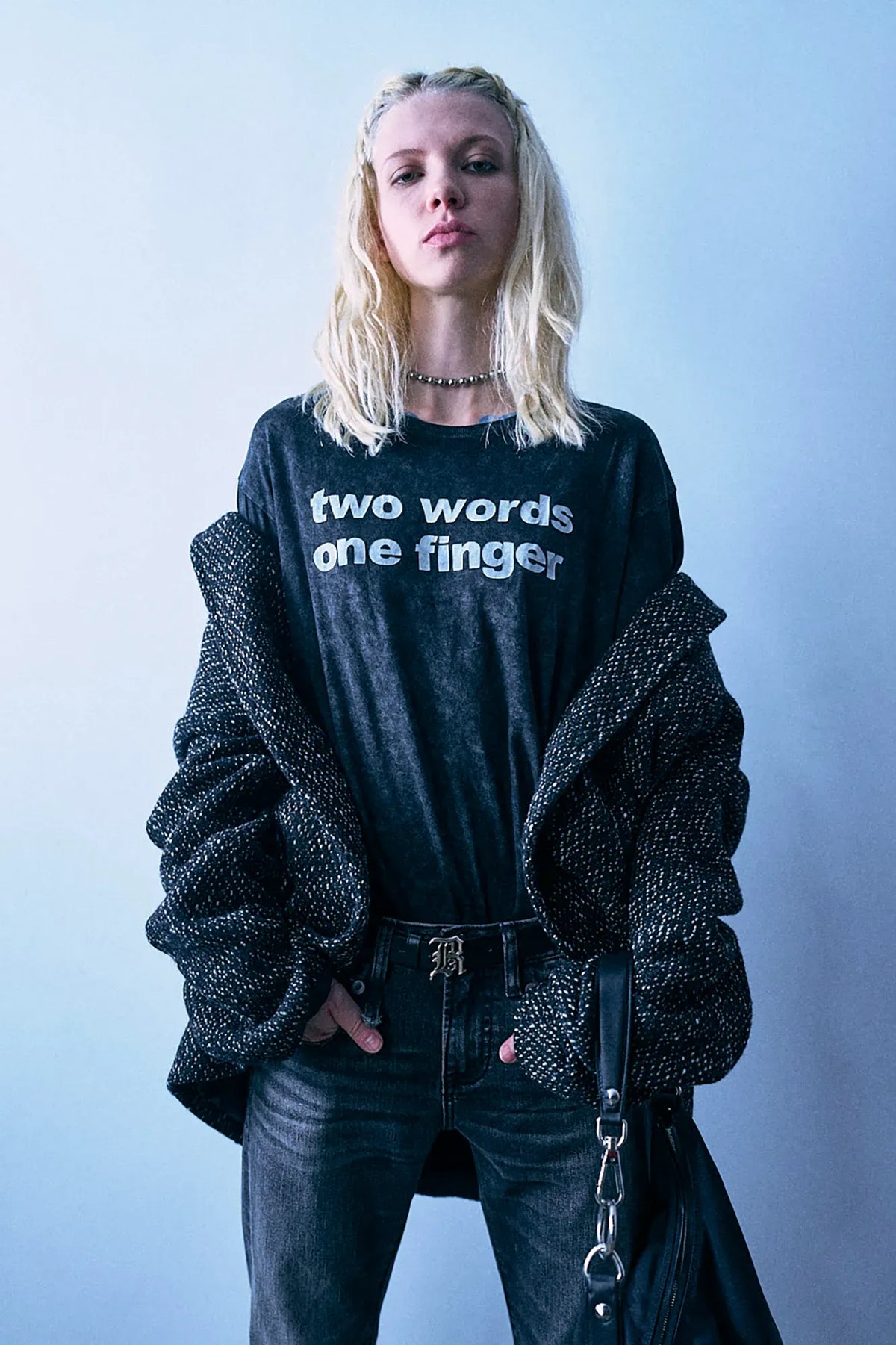 Shirt Two Words One Finger Boy T in Black