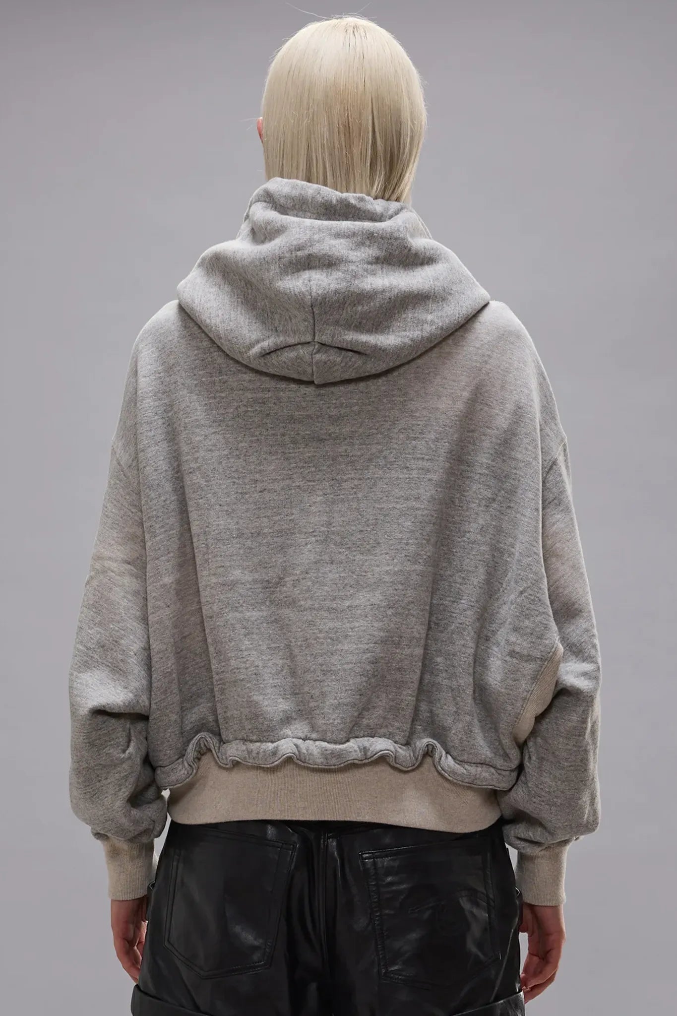 Hoodie Cinched Hem Popover in Heather Gray Oatmeal