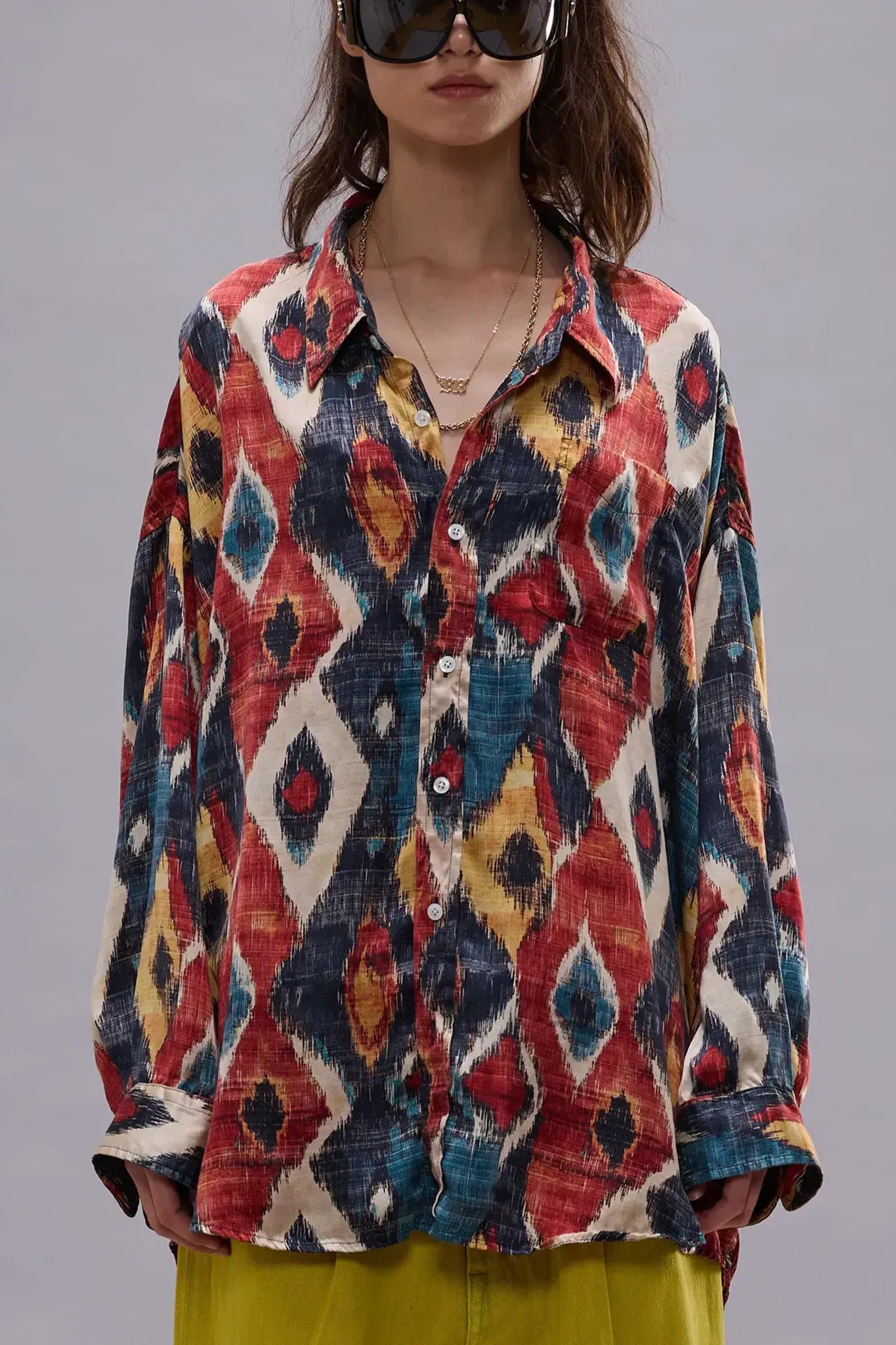 Shirt drop neck in red multicolor