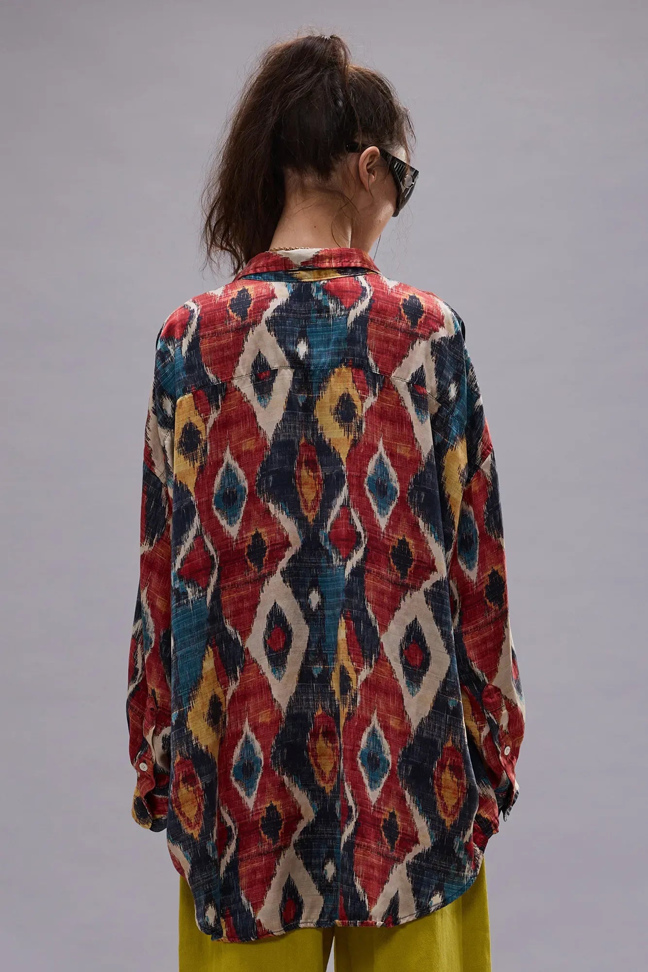 Shirt drop neck in red multicolor