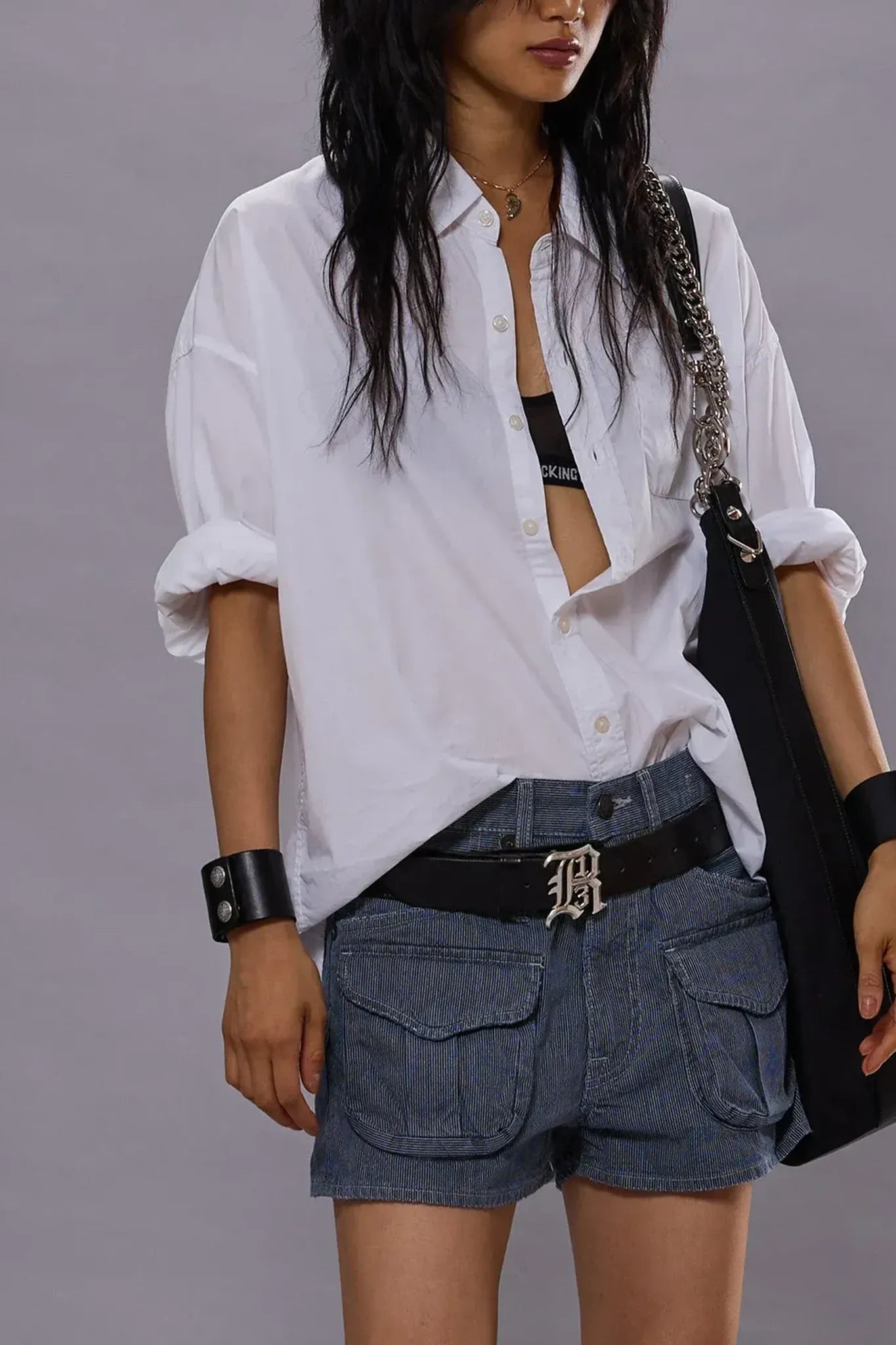 Drop Neck Oxford Shirt in White