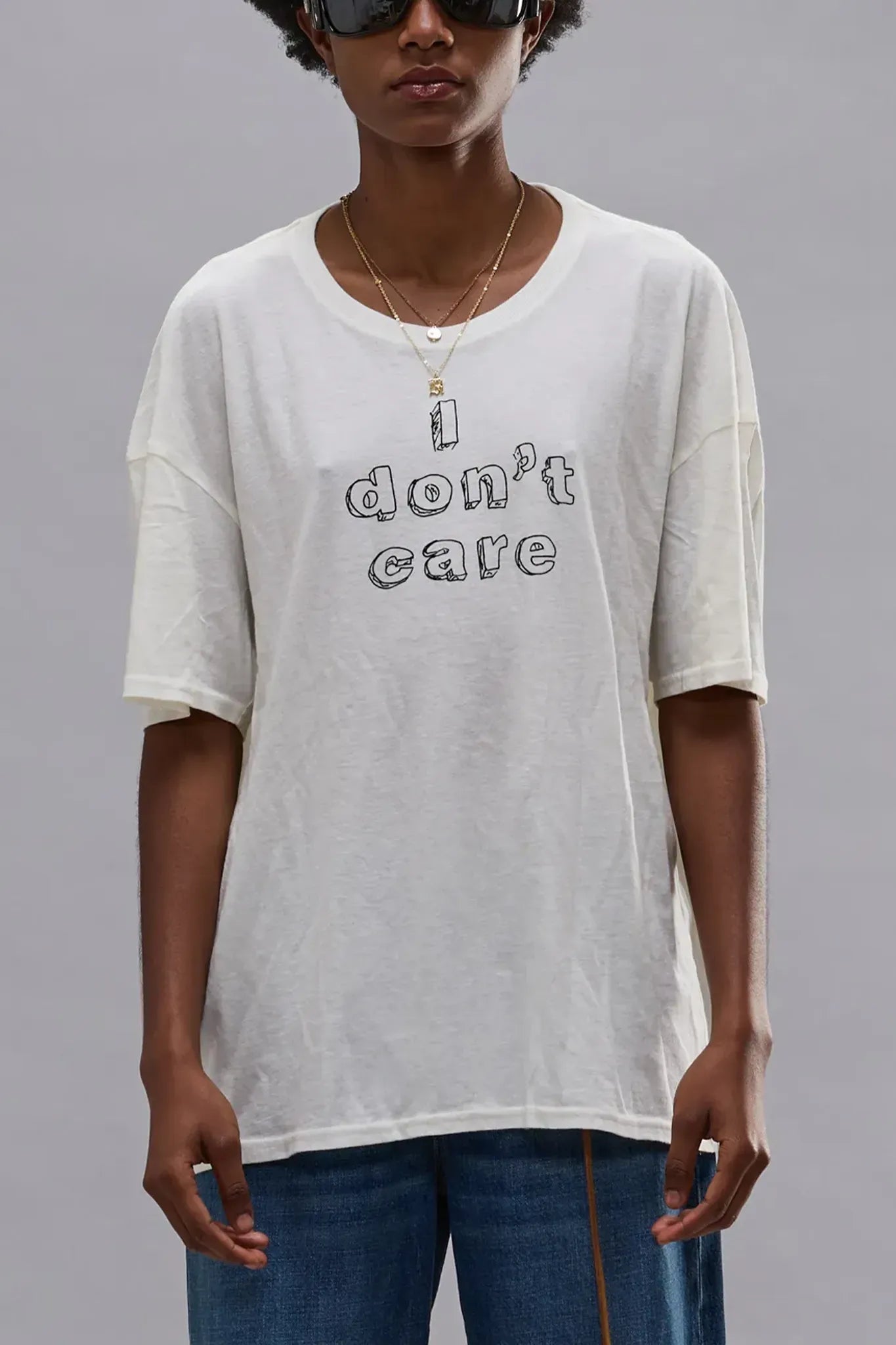 T-Shirt I Dont Care Relaxed T in Ecru White
