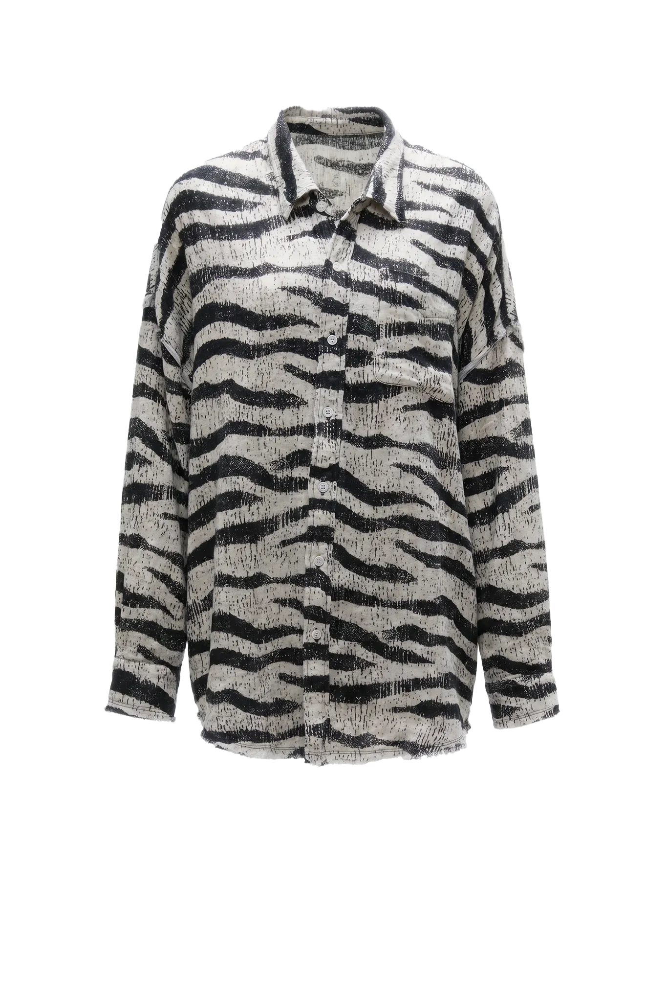 Shirt Shredded Seam Drop Neck in Black & White Zebra