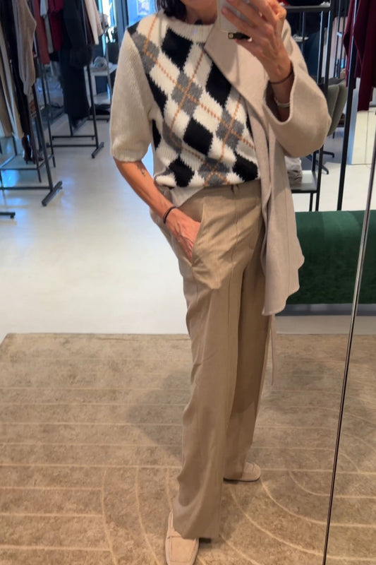 Pullover Crew Neck Argyle in Off-White