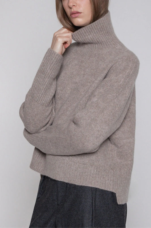 Pullover Oversized Turtle Neck in Dark Beige Melange