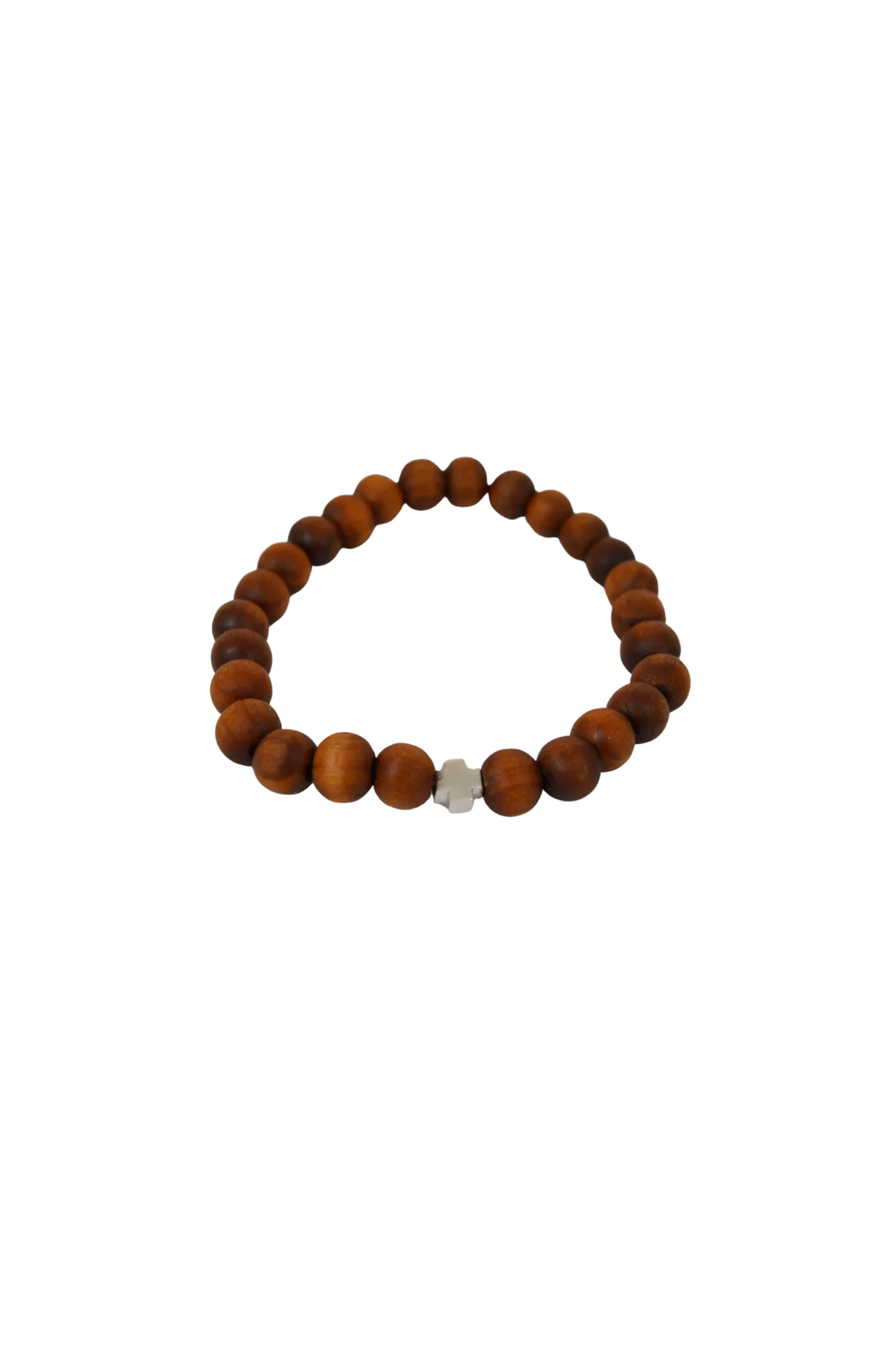 Beaded Bracelet Silver Cross in Mahagony Brown