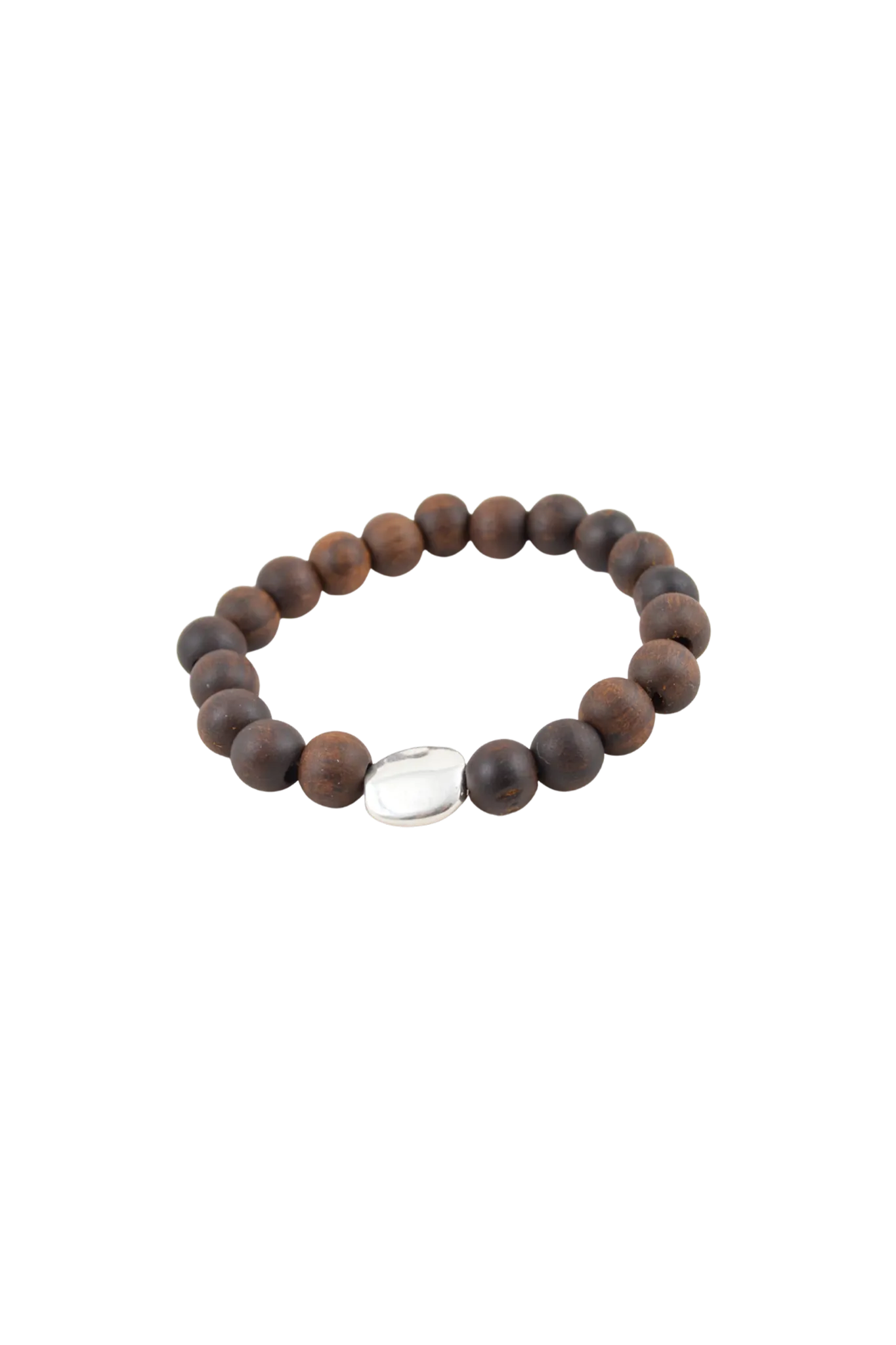Beaded Bracelet Silver Plate in Mahagony Brown