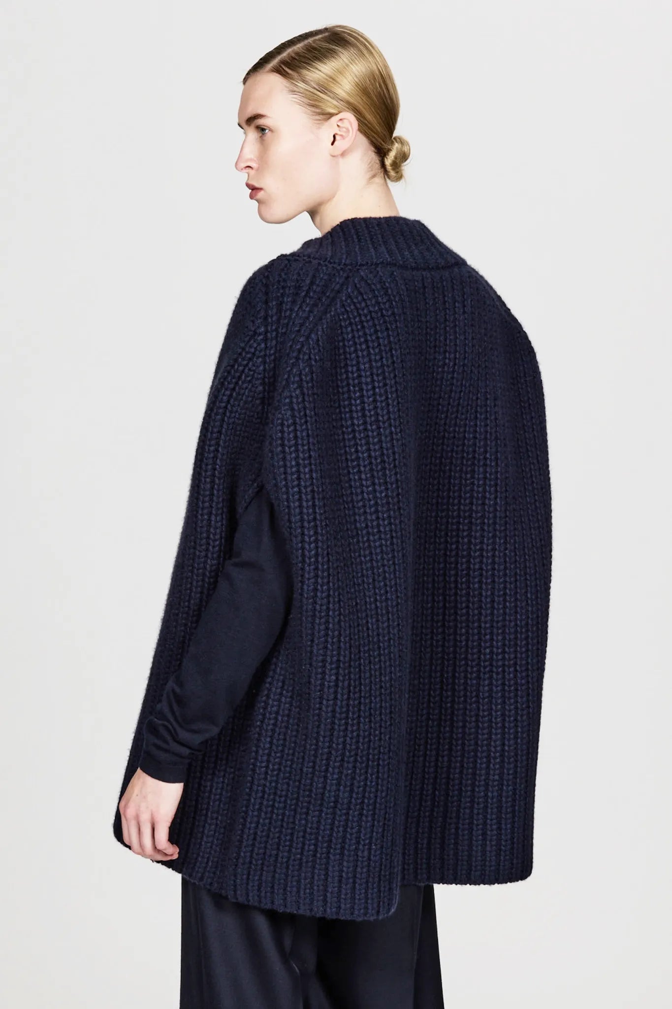 Cardigan Medium Length Cape in Navy