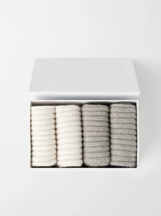 Cashmere Socks in Greige & Featherwhite