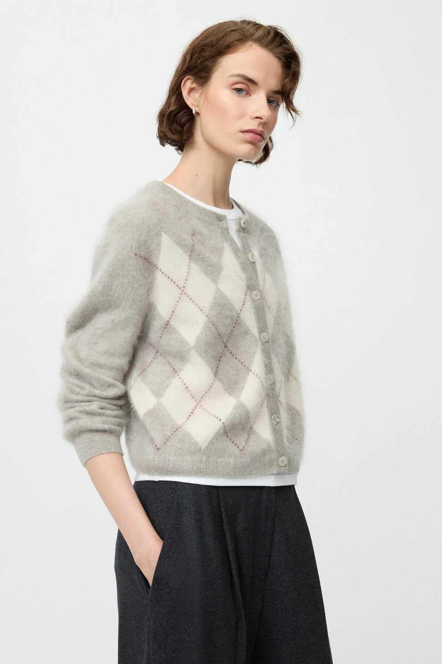 Cardigan Argyle in Greige
