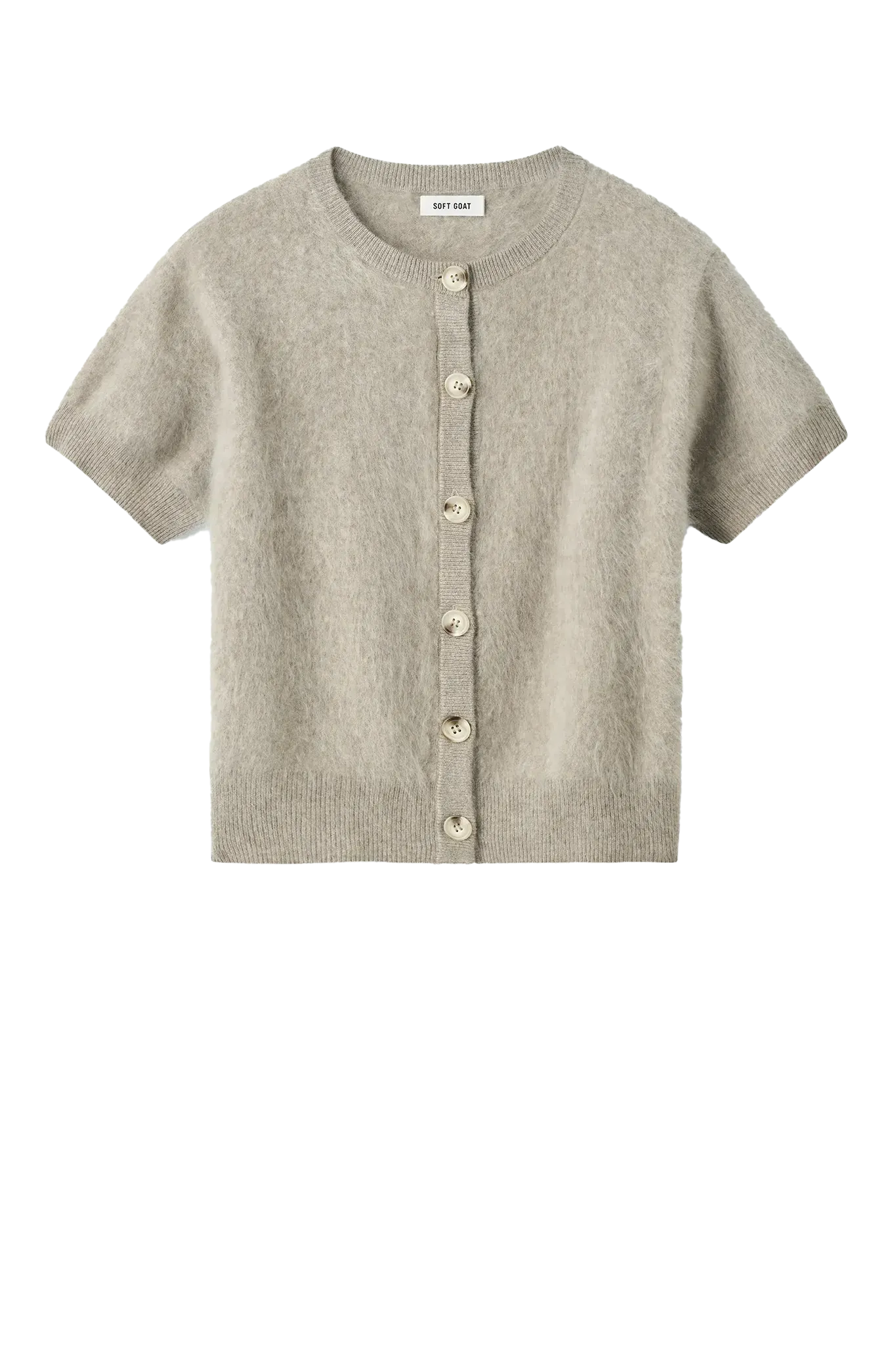 Cardigan Brushed Short Sleeve in Greige