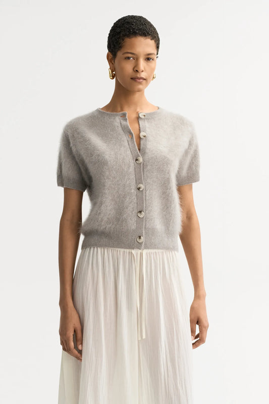 Cardigan Brushed Short Sleeve in Greige