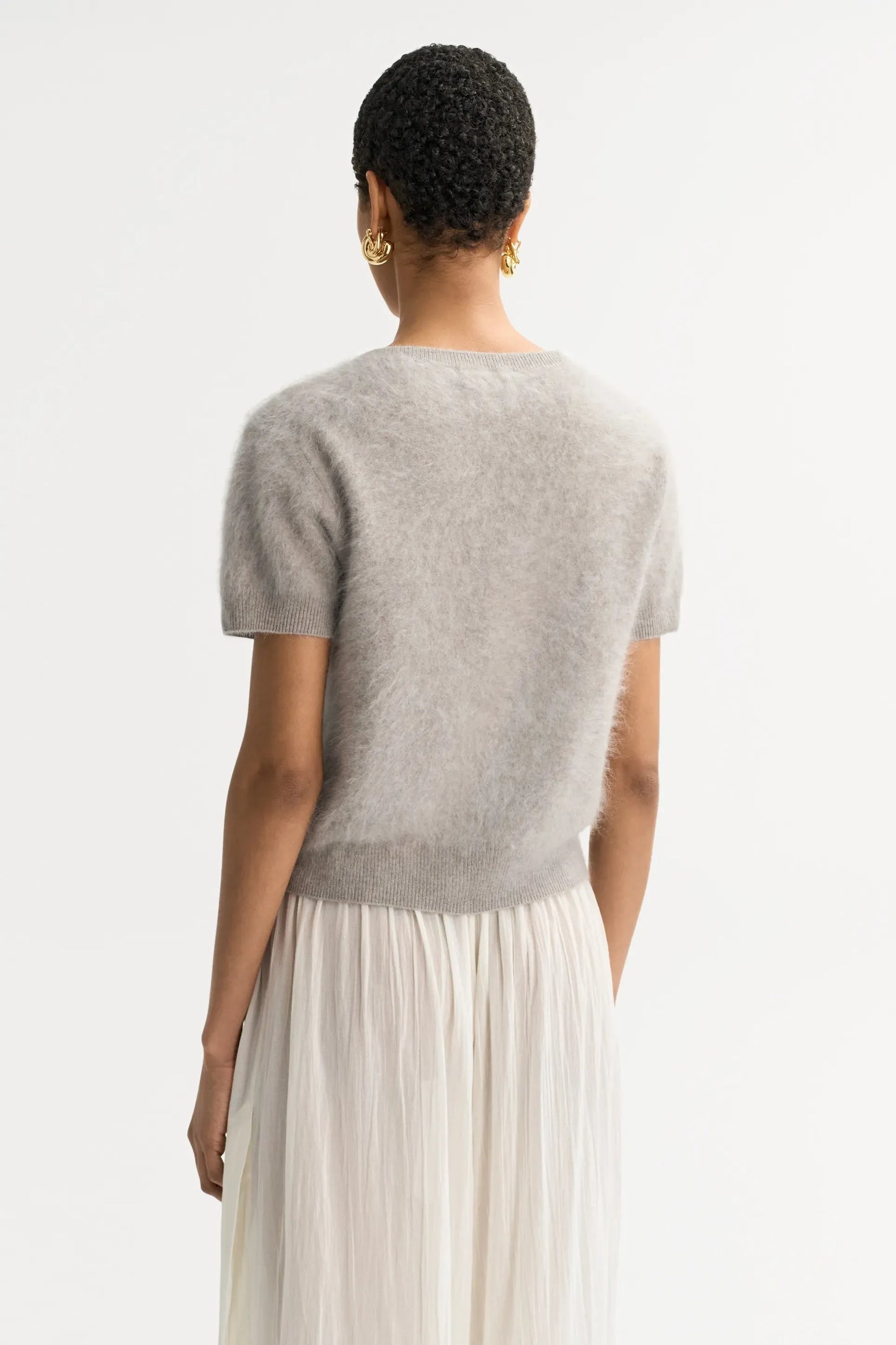 Cardigan Brushed Short Sleeve in Greige
