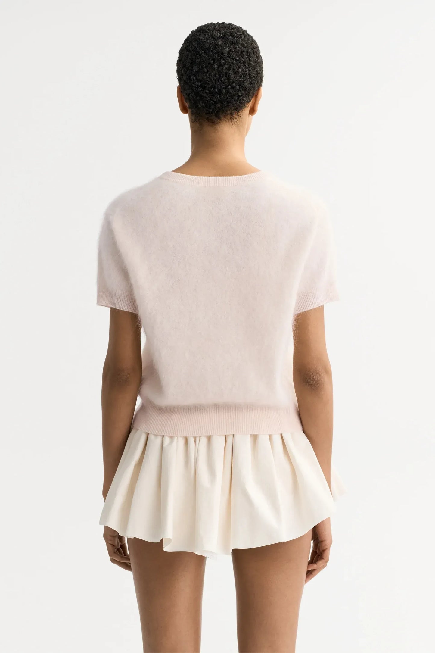 Cardigan Brushed Short Sleeve in Powder