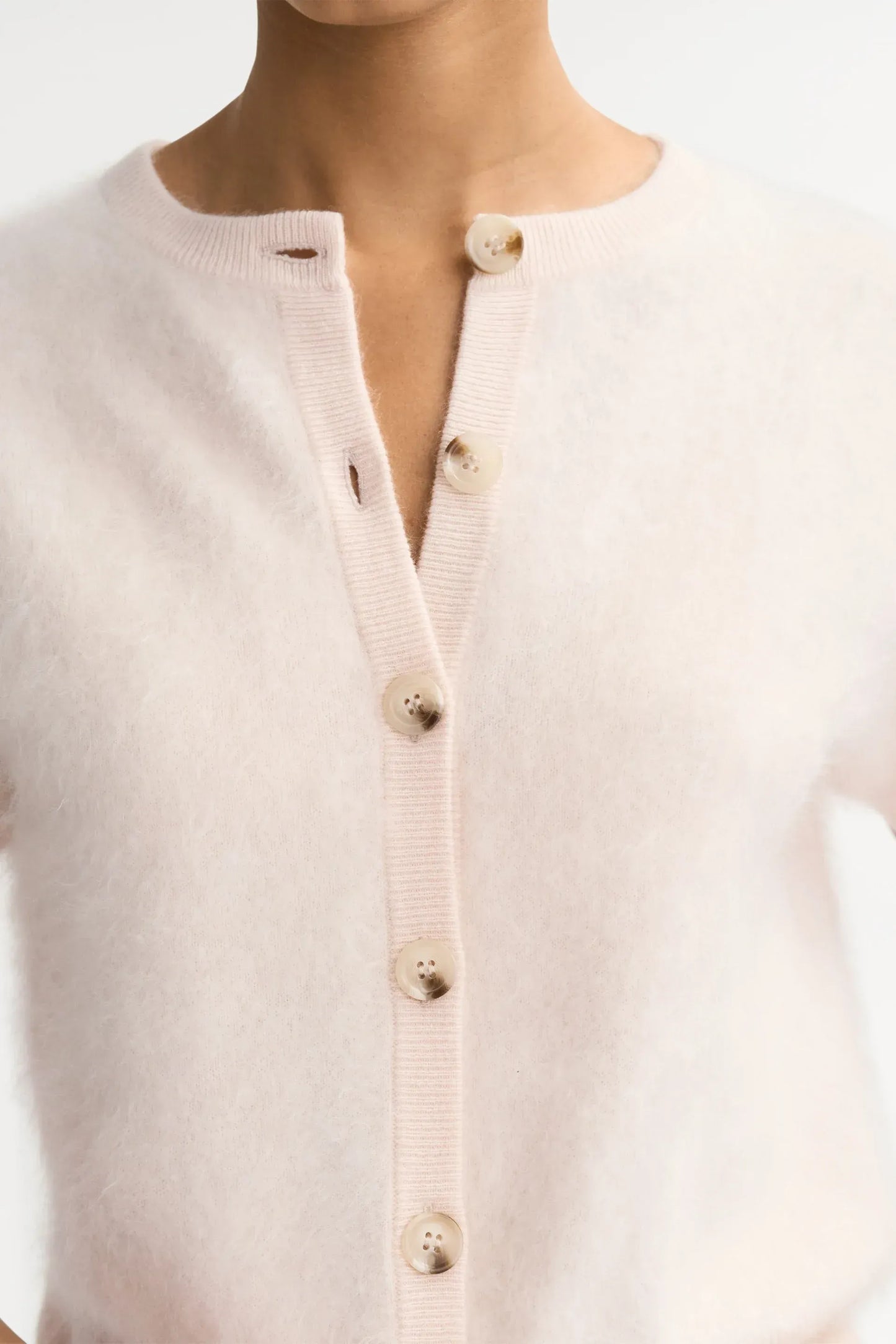 Cardigan Brushed Short Sleeve in Powder