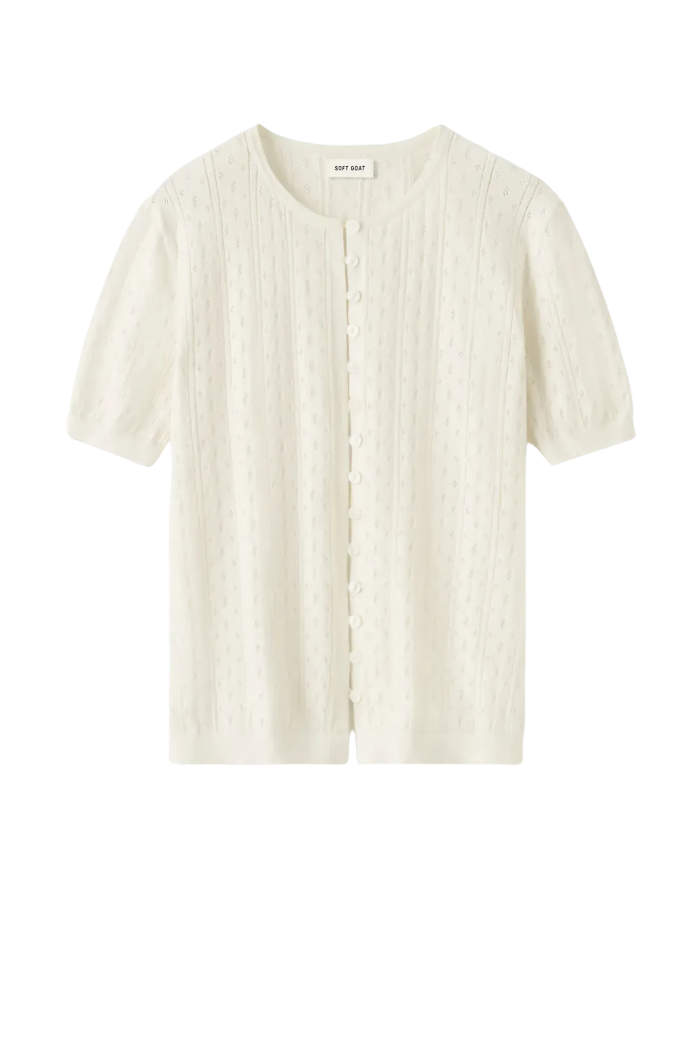 Cardigan Pointelle Short Sleeve in Feather White