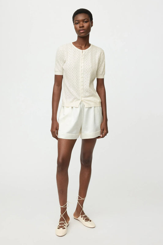 Cardigan Pointelle Short Sleeve in Feather White