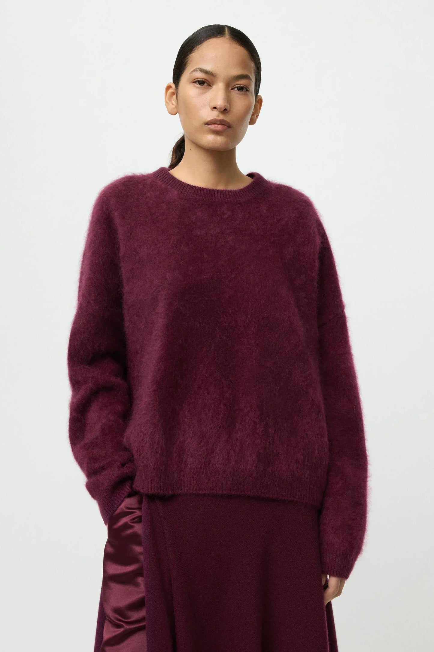 Pullover Brushed Boyfriend Crewneck in Bordeaux