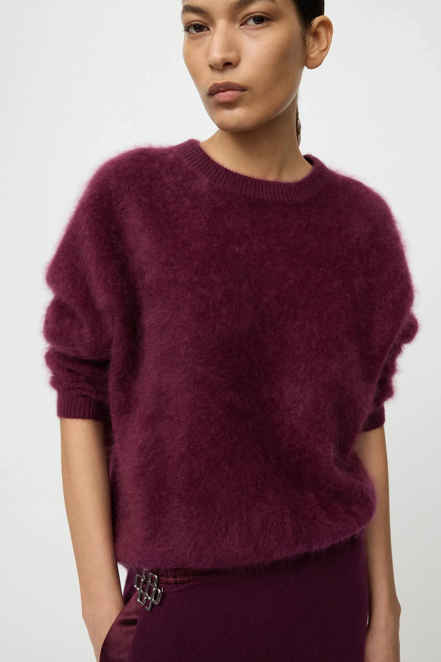 Pullover Brushed Boyfriend Crewneck in Bordeaux