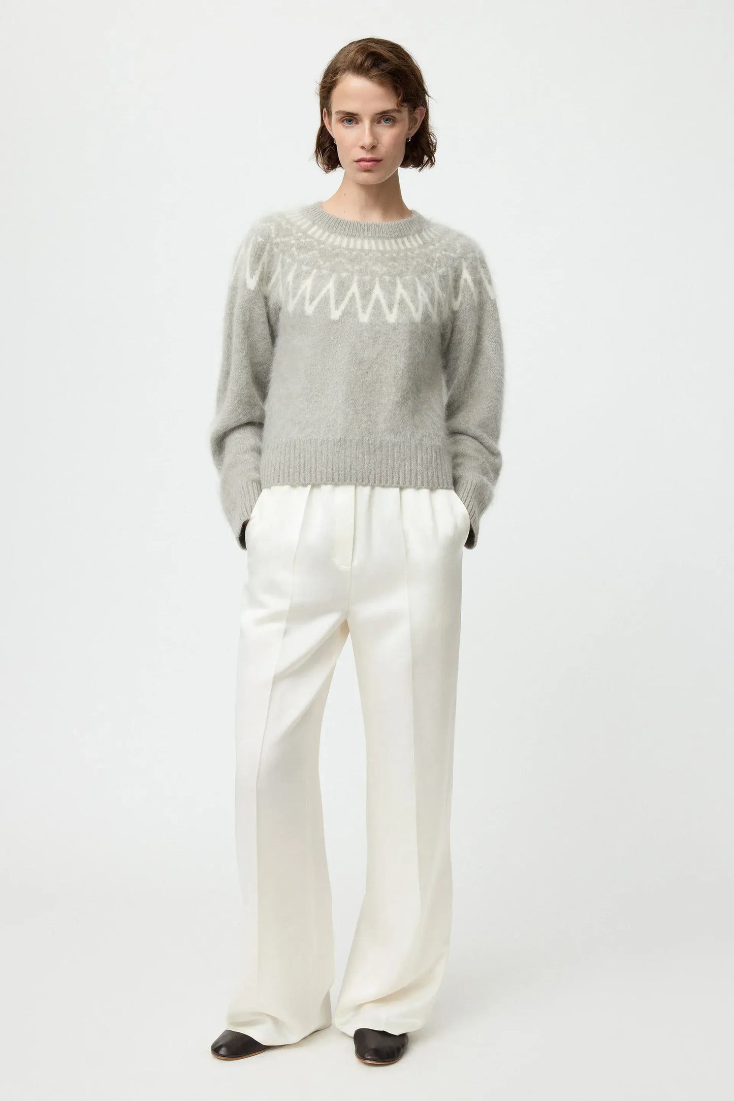 Pullover Brushed Fair isle Crewneck in Greige