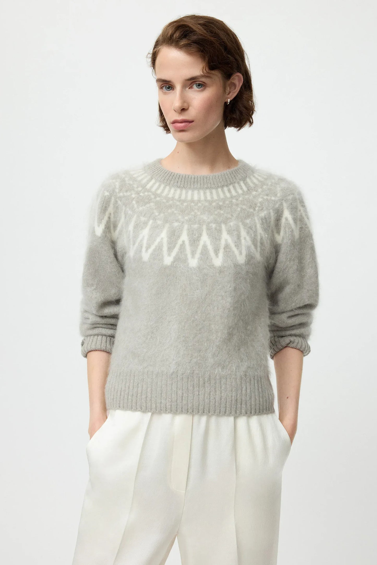 Pullover Brushed Fair isle Crewneck in Greige