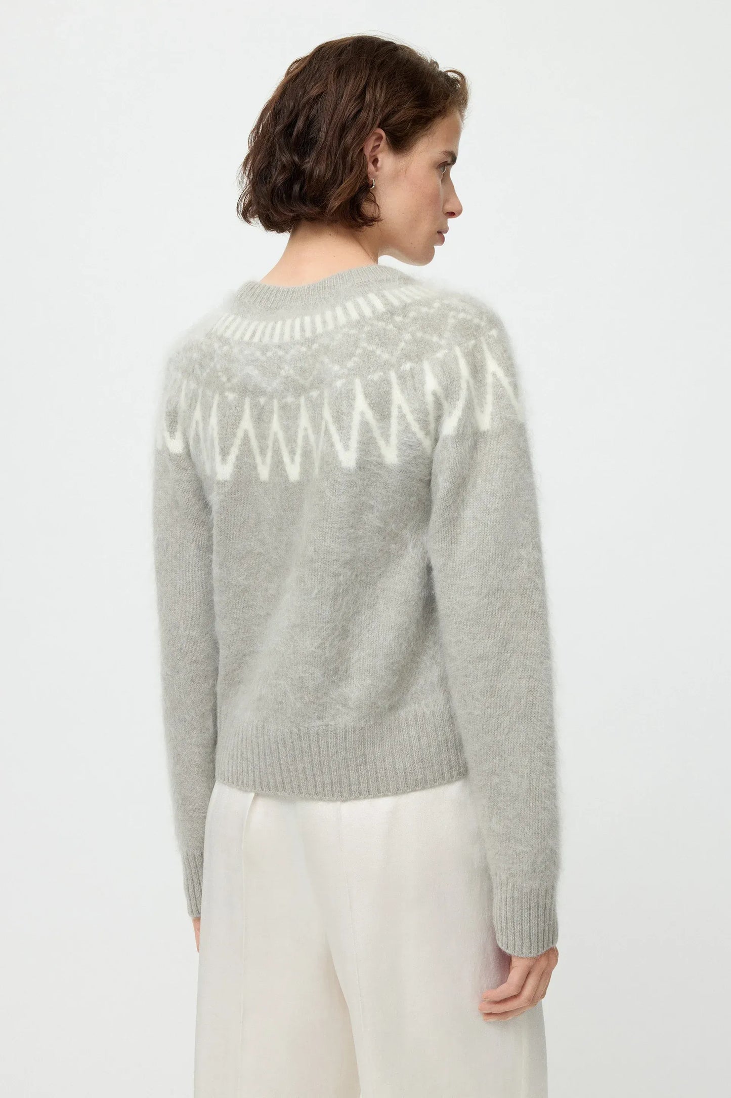 Pullover Brushed Fair isle Crewneck in Greige